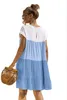 Летние Женщины Повседневные платья с коротким рукавом Туника Круглая шейка рюшами Свободные Flowsy Babydoll Swing Mini платье