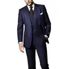 Abiti da uomo formali a righe blu navy per la cena Business Wedding Groom Tuxedo 3 pezzi Giacca con gilet Pantaloni Ultimo design X0909