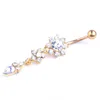 Sexy Dangle Belly Bars Belly Button Rings, Auniquestyle Belly Piercing CZ Crystal Flower Body Jewelry Navel Piercing Rings