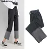 Jeans For Women High Waist mom patchwork Straight pants Long Loose Wide Leg woman streetwear plus size 210608