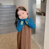 女の子のドレスガールズドレスガール秋冬ファッションブルーボトムリングシャツニットサスペンダーツーピーススーツ3-8歳の子供服
