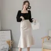 Kobiety Wysoka talia Midi Spódnice Plus Rozmiar Ruffles Black Khaki Beige Office Ol Skirt Pakiet Moda Hip Mermaid Womens 210621