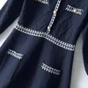 Casual Jurken Elegante A-Lijn Gebreide Jurk Winter 2021 Dames Runway Designer Mode V-hals Lange Mouw Knielengte Vestidos