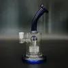 Bong in vetro da 8,3 pollici Ugello piegato blu 14mm Ciotola maschio Narghilè Chiaro Gorgogliatore Becher Percolatore Pipa ad acqua Perc Recycler Bong