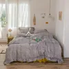 Korean retro plaid lace bed linen Bedding Sets QueenKing Size Duvet Cover Set flat fitted Quilt Cover 4pcs bed skirt sets 210309