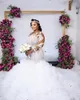 Size 2023 White Plus Lace Mermaid Wedding Dresses with Detachable Long Sleeves Beaded African Bridal Gowns Sweep Train Robe De Mariee