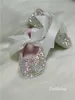 bowknot Custom Sparkle Bling crystals Rhinestones Baby girls shoes infant 0-1Y ribbon Princess shoes First Walkers hairband 211021