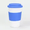 Canecas de porcelana antiderrapante anti-escaldante caneca de cerâmica branca com tampa de silicone de cor sólida e manga isolada xícara de café de viagem portátil cerâmica garrafa de água ZL0046Sea