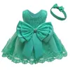 Baby Girl Chrotening Suknia Chrzest Ubrania Born Princess Party Dress Z Pałąkiem Kids Kostium E8349 210610