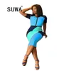 African Dresses For Women Work Clothing Fashion Ladies Blue Patchwork Long Bodycon Dress Mujer Vestido Vintage Casual Sundress 210525