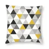 Coussin/oreiller décoratif Triangles noir blanc et jaune carré taie d'oreiller décoration géométrique abstrait motif coussins jeter pour voiture P