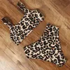 Sexy Bikini Leopard Badpak Hoge Taille Badpak Push Up Plus Size Beachwear Bandage Badmode Dames Bandeau Biquini 210702