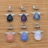 Angel Shape Natural Stone chakra Charms Rose Quartz Healing Reiki Amethyst Crystal Pendant Finding for DIY Necklaces Jewelry 24x35mm