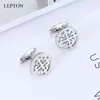 Lepton Silver Color Crusaders Cufflink Ze Stali Nierdzewnej Okrągły Spinki do mankietów Dla Mężczyzn Prezent Wedding Groom Business Cuff Links Gemelos