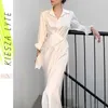 Fransız Zarif Beyaz Gömlek Elbise Kadınlar Için Pist Moda Ofis Bayan Uzun Kollu Elbiseler Yüksek Kalite 210608