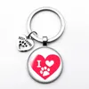 Amour chat empreintes d'animaux chiens verre Cabochon porte-clés sac voiture porte-clés porte-anneau breloques porte-clés pour hommes femmes cadeaux