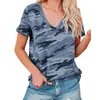 T-shirt femme t-shirts été femmes t-shirts décontracté col en V à manches courtes chemise léopard motif camouflage haut simplicité