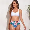 Sexy Multicolor Drukowane Wysokiej Talii Plisowane Bikini Split Strój Kąpielowy Lady Trzypunktowe Stroje Kąpielowe Kobiet Biquini Dziewczyna Letni Strój Kąpielowy ZL0502