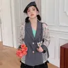 Elegant Patchwork Print Hit Color Blazer For Women Notched Long Sleeve Straight Loose Blazers Female Summer Fashion 210531