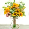装飾的な花の花輪人工ブーケシルク偽の花ディーウェディングブーケセンターピースアレンジメントパーティーホームデコラット7880396