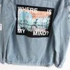 Giubbotti da uomo ZhuZunZhe 2021 Donna Giacca bomber di jeans sfilacciata Appliques Stampa Where Is My Mind Lady Vintage Outwear elegante Autunno