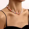 Chaînes Style bohème créatif demi-face coloré poterie douce transparente imitation cristal gravier collier bijoux pour femmes