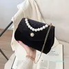 2021 Elegant Velvet Designer Bag Women Shoulder Bag Fashion Party Pearl Chain Crossbody Väskor Handväska Evenskväskor för Lady