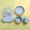 1Set silikon baby matning skål porslin set baby silikon tallrik sked silikon baby cup BPA gratis lätt att rengöra halm kopp G1210