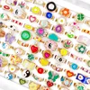 20Pcs/Lot Dripping Oil Glaze Colorful Ring for Women Girls Trendy Sweet Flower Butterfly Smile Yin Yang Finger Rings Band Party Jewelry