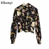 Klkxmyt conjunto de dos piezas mujer moda chic estampado floral pliegues blusa corta blusas midi falda larga 2 conjuntos 210527