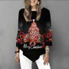 Zity Kadınlar Noel T-Shirt Tops Eko Splice Hem Uzun Kollu Sevimli Tunik Tasarımcı Giyim Kadın Noel Harajuku Top 210310