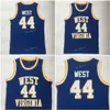 Men West Virginia East Bank High School Mountaineers Jerry 44# West Jerseys Blue Embroidery Basketball Jerseys