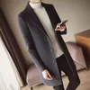 Solid Color Slim Fit Male Trench Coat Wool Coat Men Turn Down Collar Overcoat Fashion Mid-Long Jacket M-5XL