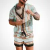 Summer casual loose printing tracksuits two-piece shirts beach suit breathable comfortable blouse and shorts set