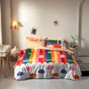 만화 암소 패턴 침구 세트 귀여운 여자 Duvet 커버 단일 더블 퀸 킹 220x240 침대 린넨 시트 무지개 이불 커버