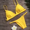 Vigorashely White Sexig bikini Set Women Swimsuit Solid Beachwear Push Up badkläder Brasiliansk bikini Set Thong Bathing Suit 210305