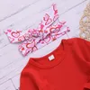 2022 Walentynki Dziewczynka Spadek Ubrania Dziewczyny Boutique Stroje Little Girls Odzież Ustawia Kids Headband Red Dress Top Heart Drukuj