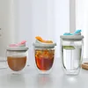 Double Thickened Glass Cup Portable Car Vacuum Flasks Travel Coffee Mug With Silica Gel Lid Leak Proof Tea Juice 220311