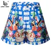 LD LINDA DELLA Fashion Designer Summer Elegant Shorts Women High waist Beading Floral print Vintage 210621