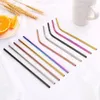 Hot 20 stilar 304 Rostfritt Stål Rullar Återanvändbar dryck Kaffe Mjölk Tea Straws Curved Rainbow Colored Metal Straws