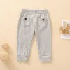 Kids Baby Pocket Trousers Solid Colors Elastic Pants Toddler Boys Clothes Infant Girls Casual Outfits Kids Leisure Vetement Bebe