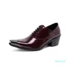 Jurk schoenen Italië luxe mannen bruiloft octrooi glanzend koeienhuid 6 cm hoge hakken mode puntige teen verhogen Oxford party prom