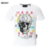 22SS Neue PP Mode Herren Designer Slim Fit T-Shirt Sommer Strass Kurzarm Rundhalsshirt Totenköpfe Print Tops Streetwear Kragen Polos M-xxxL P88246