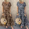 Women's Leopard Print Maxi Dress ZANZEA 2021 Sexy Summer Sundress Stylish Long Vesitdos Female Short Sleeve Robe Plus Size 5XL 7 X0521