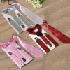 Bow Ties Fashion Children Elastic Suspenders Solid Color Satin Bowtie Set Boys Adjustable Suspender Wedding Kids Clothing Accessories