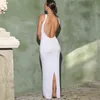 Sexy Backless Long Maxi Side Slit Dress Printemps Été Dames Sexe Solide Spaghetti StrapSleeveless Moulante V-cou Robe De Soirée Y220214