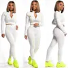 Echoine Autumn Skinny Bodycon Women Tracksuit Sportwear Run Two Piece Set Ring Zipper Crop Top Jacket and Pants Y0625