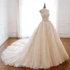 2021 Unique Sequined Lace Wedding Dresses Princess A-line Bridal Dress Womens Strapless Lace-up Tulle Plus Size Wedding Gowns Birde Party