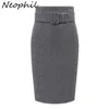 Neophil Inverno Grigio Lana Spessa Midi Gonne A Matita Plus Size Donna Casual Sottile Cintura A Vita Alta Abbigliamento Da Lavoro D'ufficio Saias S1205 210310