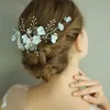 Jonnafe Light Blue Floral Commの結婚式のアクセサリー真珠のブライダルヘアジュエリー手作り女性の飾り